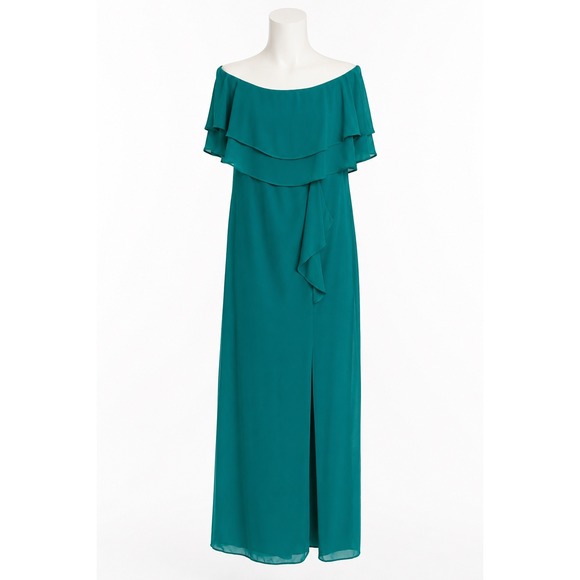Belle Badgley Mischka Dresses & Skirts - Belle Badgley Mischka Gown Women  0 Teal Green Ruffle Off Shoulder Maxi Dress